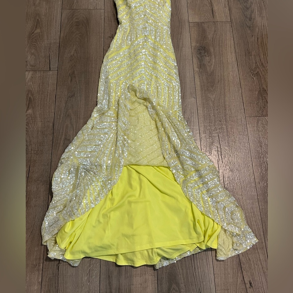 Jovani Size 4 Yellow Sequin Mermaid Gown With Corset Open Back Prom Evening - Picture 6 of 11